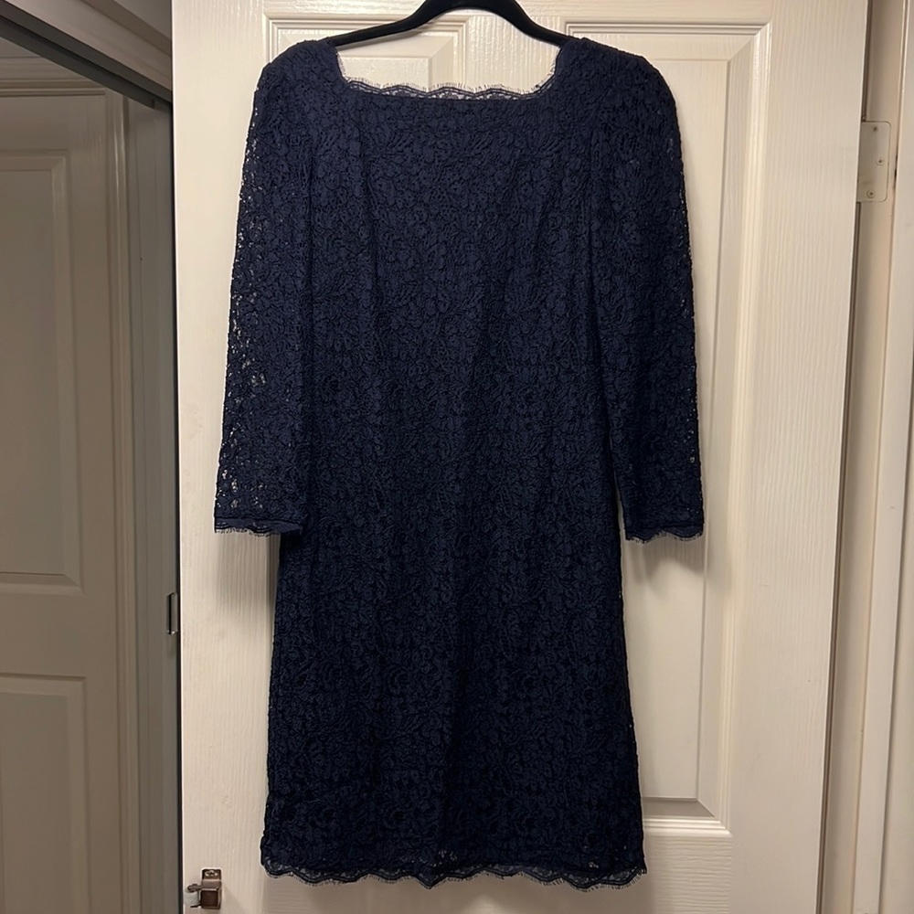 Adrianna Papell Navy blue lace dress 3/4 sleeves and back zipper